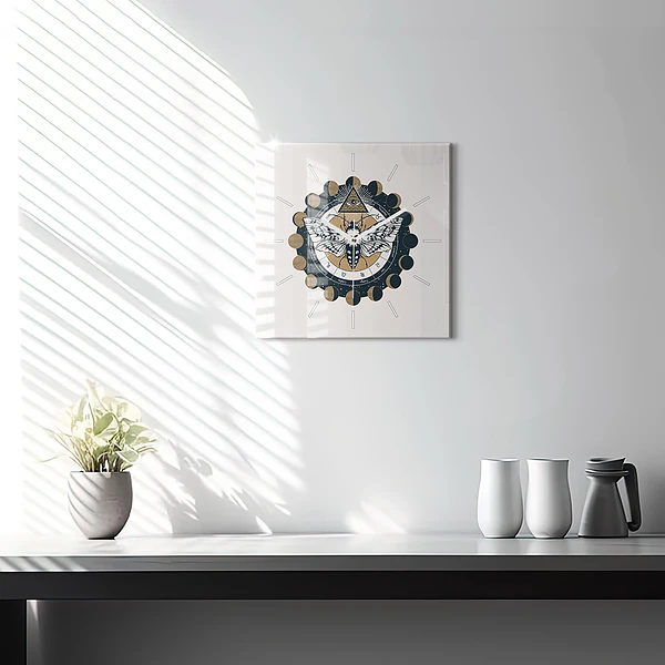 Wanduhr quadratisch mit motiv Mondphasen und das Auge
