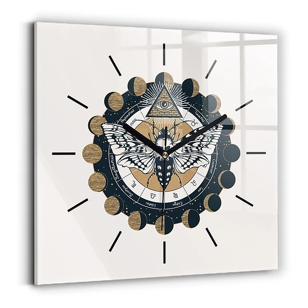 Wanduhr quadratisch mit motiv Mondphasen und das Auge