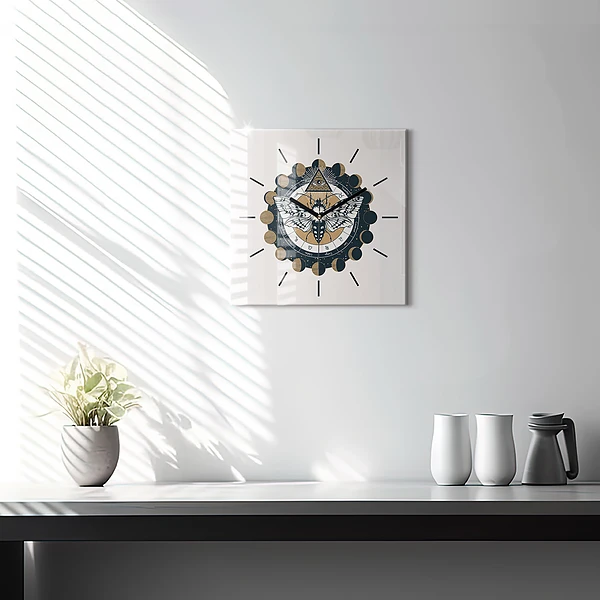 Wanduhr quadratisch mit motiv Mondphasen und das Auge