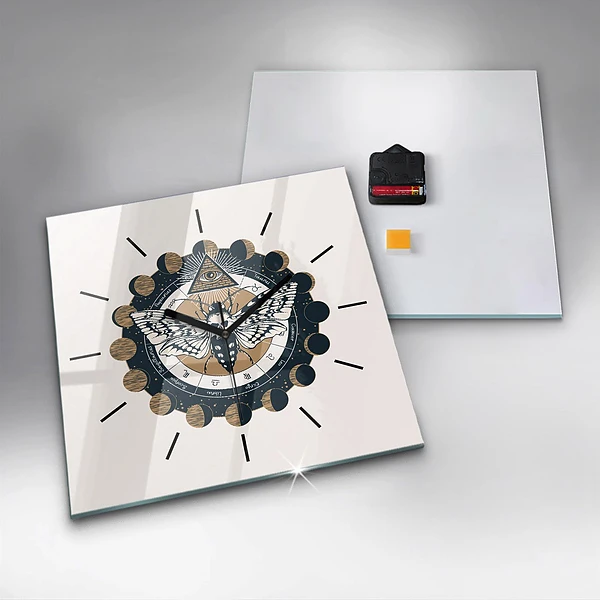 Wanduhr quadratisch mit motiv Mondphasen und das Auge
