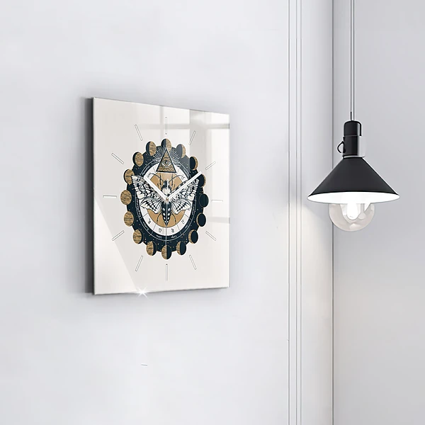 Wanduhr quadratisch mit motiv Mondphasen und das Auge