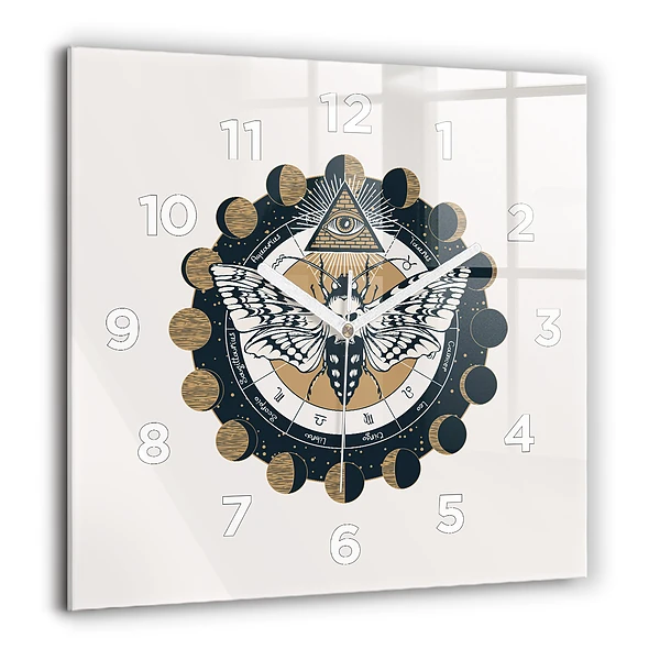 Wanduhr quadratisch mit motiv Mondphasen und das Auge
