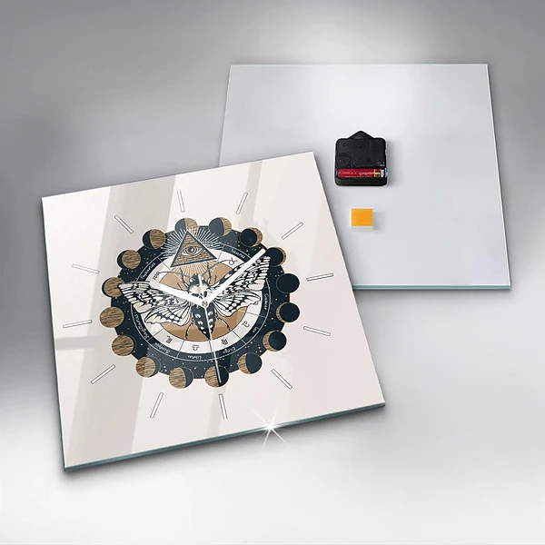 Wanduhr quadratisch mit motiv Mondphasen und das Auge