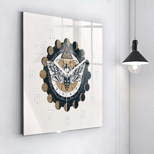 Wanduhr quadratisch mit motiv Mondphasen und das Auge
