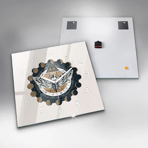 Wanduhr quadratisch mit motiv Mondphasen und das Auge