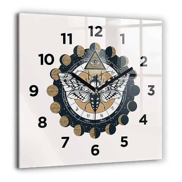Wanduhr quadratisch mit motiv Mondphasen und das Auge