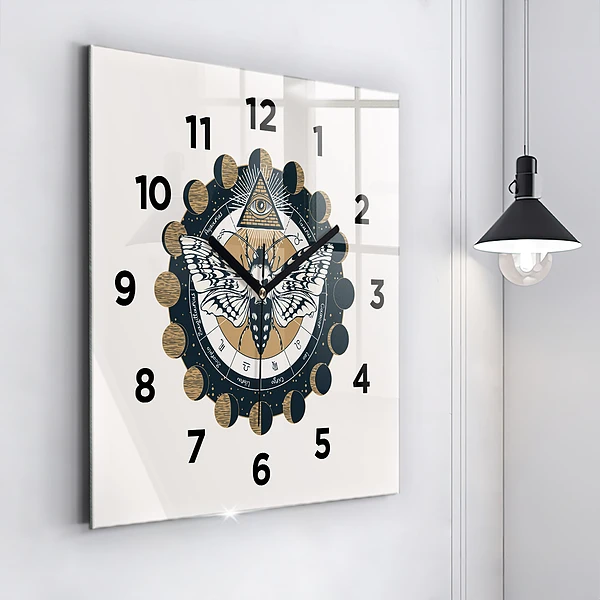 Wanduhr quadratisch mit motiv Mondphasen und das Auge