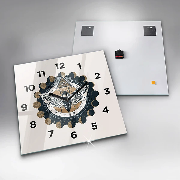 Wanduhr quadratisch mit motiv Mondphasen und das Auge