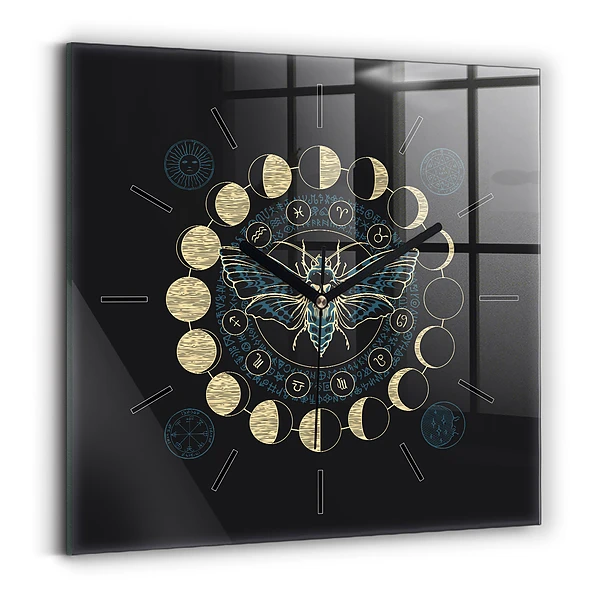 Wanduhr quadratisch Mondphasen und Insekt