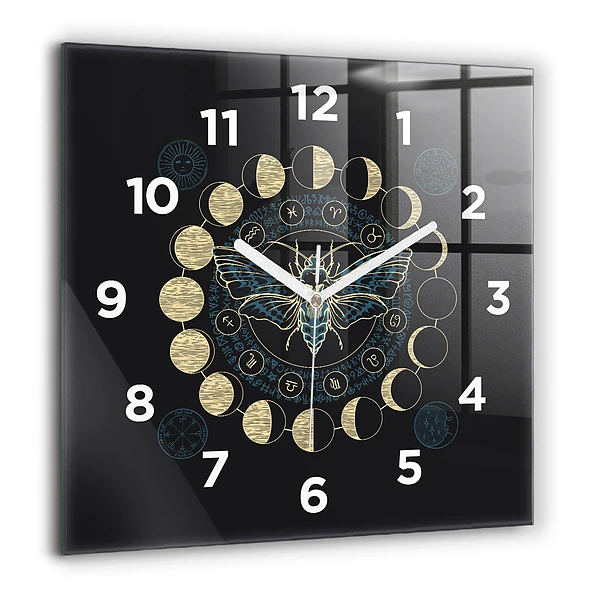Wanduhr quadratisch Mondphasen und Insekt