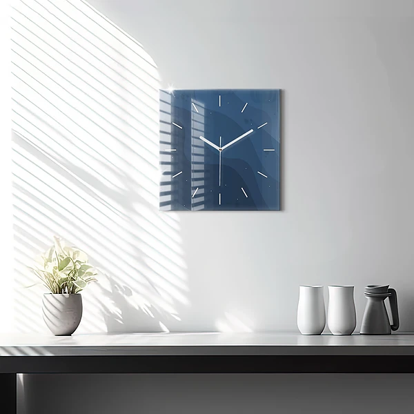 Wanduhr quadratisch Blaue Wellen