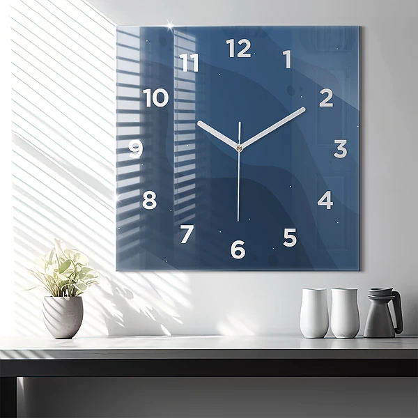 Wanduhr quadratisch Blaue Wellen