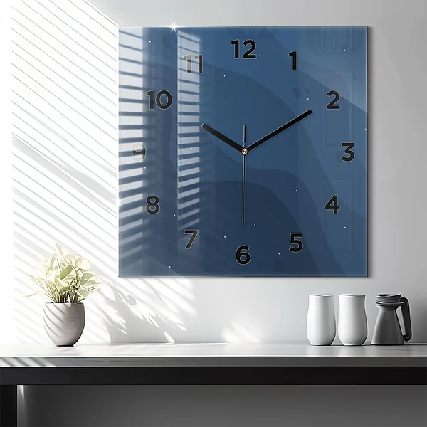 Wanduhr quadratisch Blaue Wellen