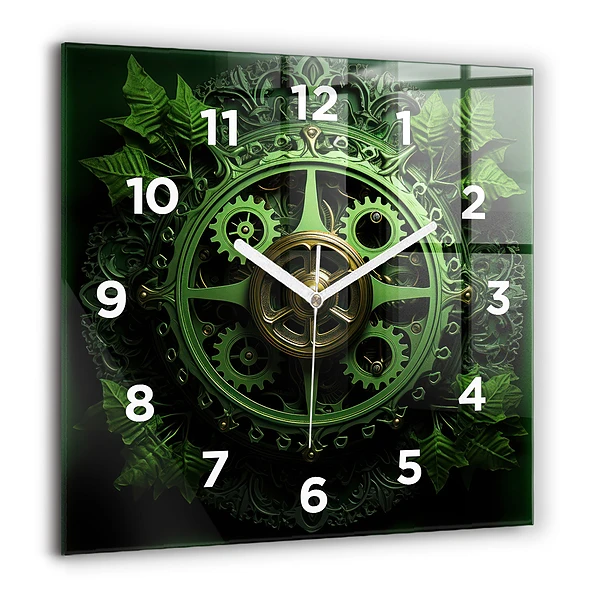 Wanduhr modern quadratisch Grüner Mechanismus