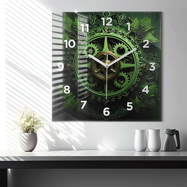 Wanduhr modern quadratisch Grüner Mechanismus