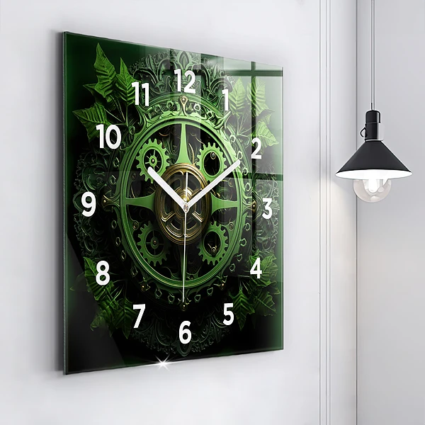 Wanduhr modern quadratisch Grüner Mechanismus