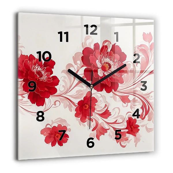 Wanduhr quadratisch Rote Blumen