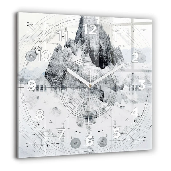 Wanduhr quadratisch mit motiv Zeichnung Berge