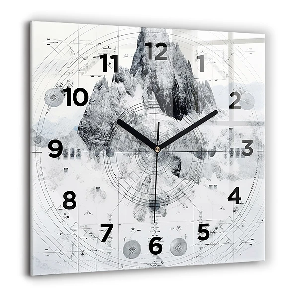 Wanduhr quadratisch mit motiv Zeichnung Berge