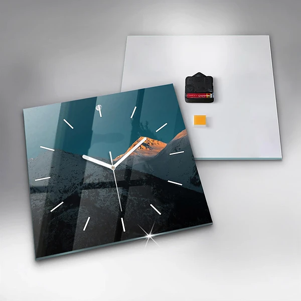 Wanduhr modern quadratisch Sonnenuntergang in den Bergen