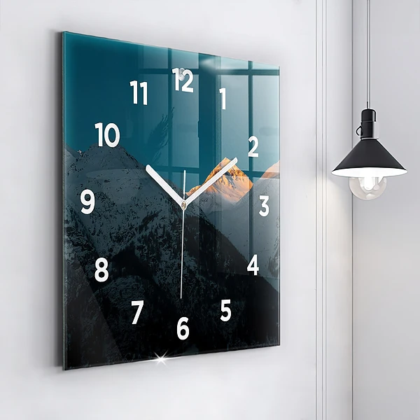 Wanduhr modern quadratisch Sonnenuntergang in den Bergen