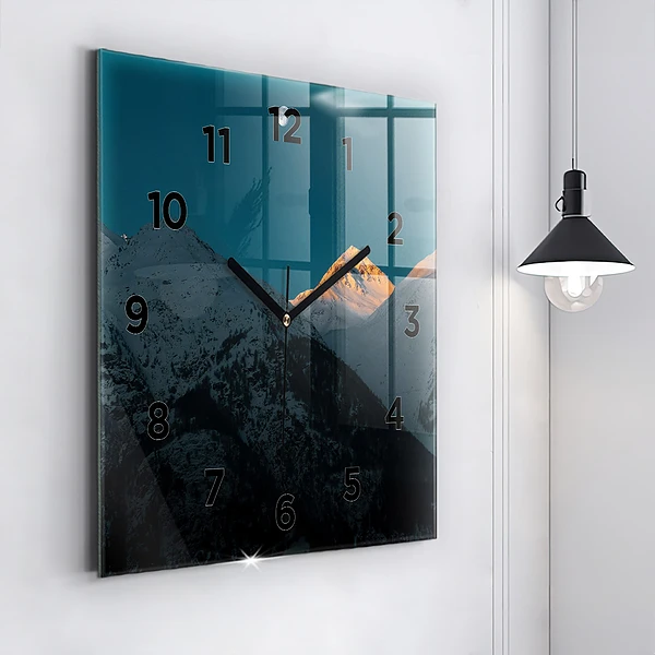 Wanduhr modern quadratisch Sonnenuntergang in den Bergen