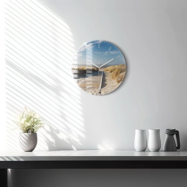 Wanduhr glas rund Blick auf den Strand