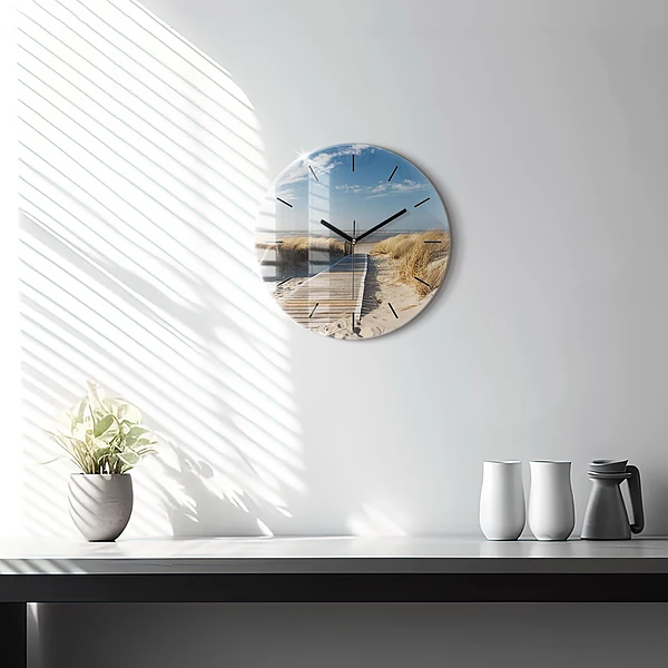 Wanduhr glas rund Blick auf den Strand