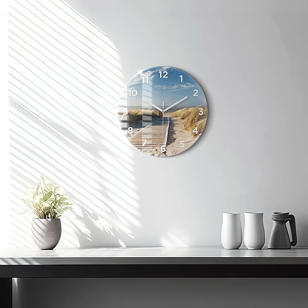 Wanduhr glas rund Blick auf den Strand