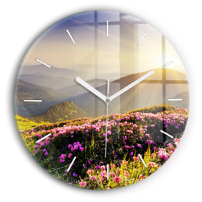 Wanduhr rund mit motiv Berglandschaft