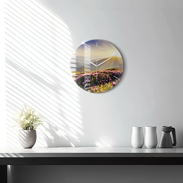 Wanduhr rund mit motiv Berglandschaft
