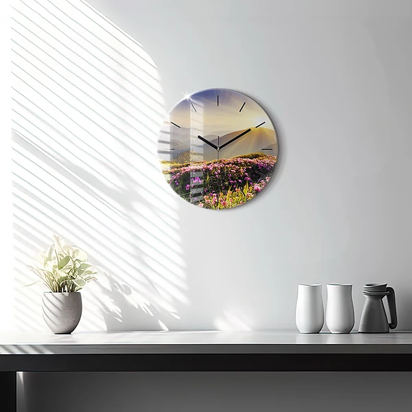 Wanduhr rund mit motiv Berglandschaft