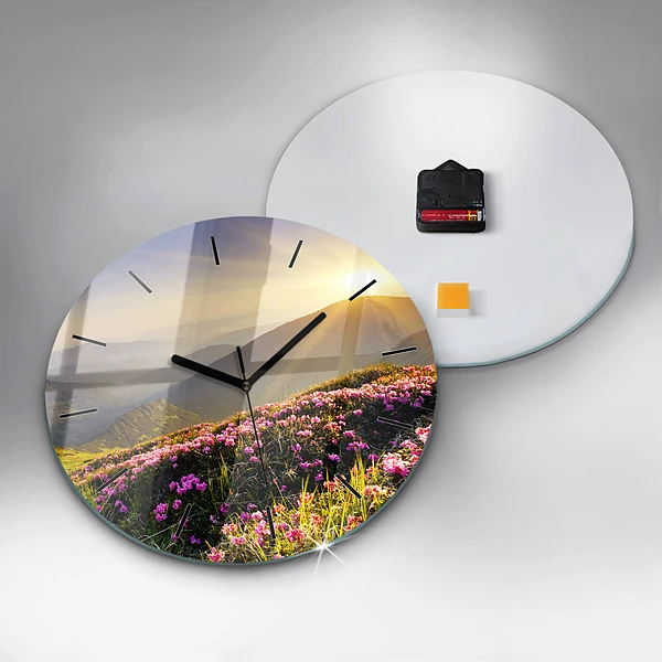 Wanduhr rund mit motiv Berglandschaft