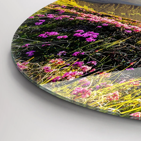 Wanduhr rund mit motiv Berglandschaft