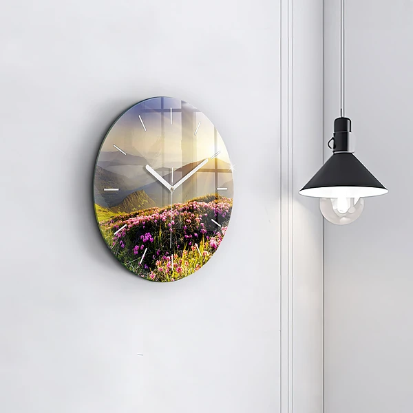 Wanduhr rund mit motiv Berglandschaft