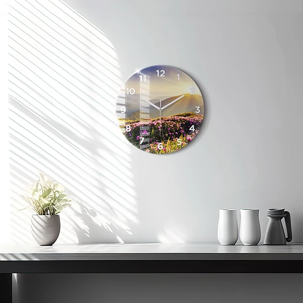 Wanduhr rund mit motiv Berglandschaft