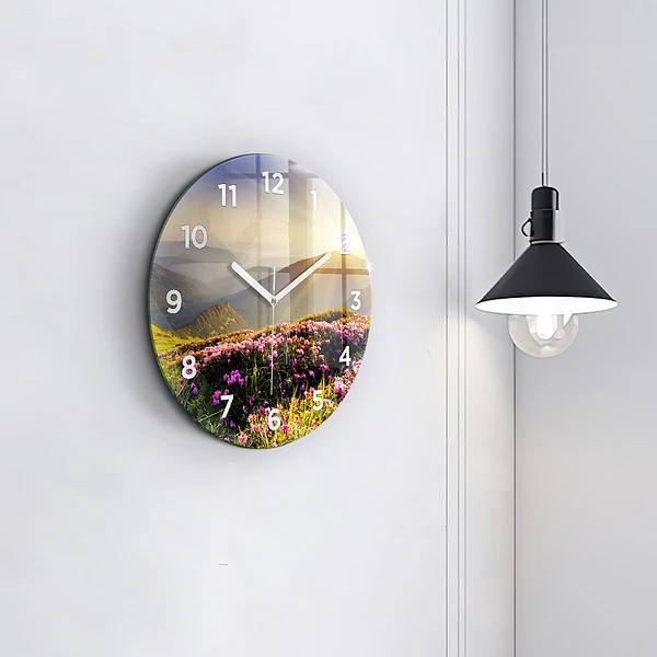 Wanduhr rund mit motiv Berglandschaft