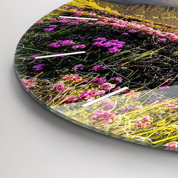 Wanduhr rund mit motiv Berglandschaft
