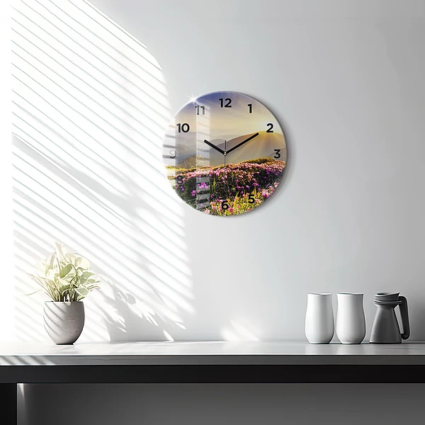 Wanduhr rund mit motiv Berglandschaft