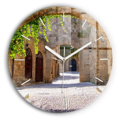 Wanduhr rund mit motiv Malerische Straße von Rhodos