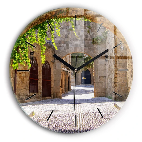 Wanduhr rund mit motiv Malerische Straße von Rhodos
