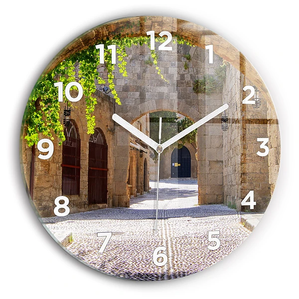 Wanduhr rund mit motiv Malerische Straße von Rhodos