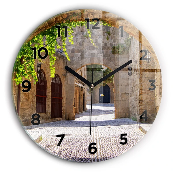 Wanduhr rund mit motiv Malerische Straße von Rhodos