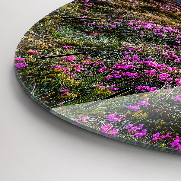 Wanduhr rund mit motiv Sonnenaufgang Blumen