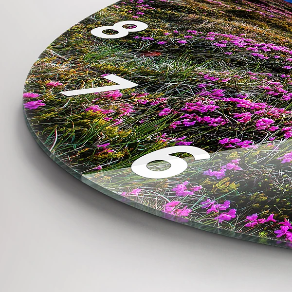 Wanduhr rund mit motiv Sonnenaufgang Blumen
