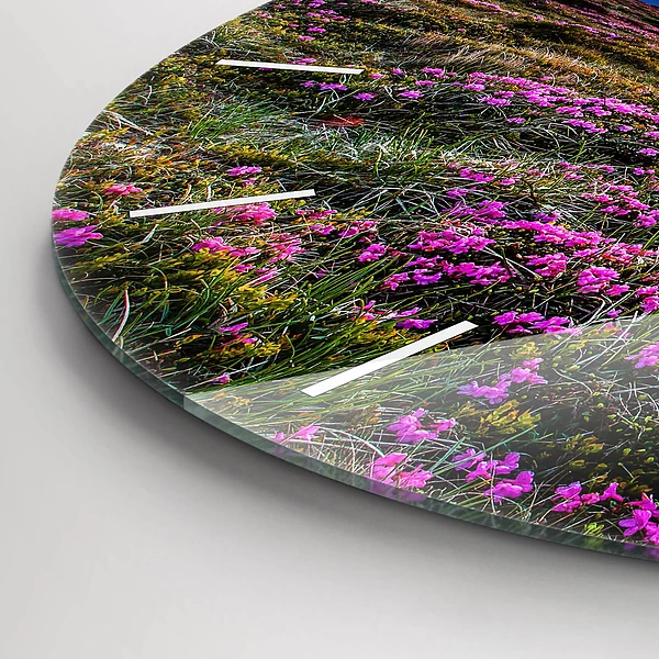 Wanduhr rund mit motiv Sonnenaufgang Blumen