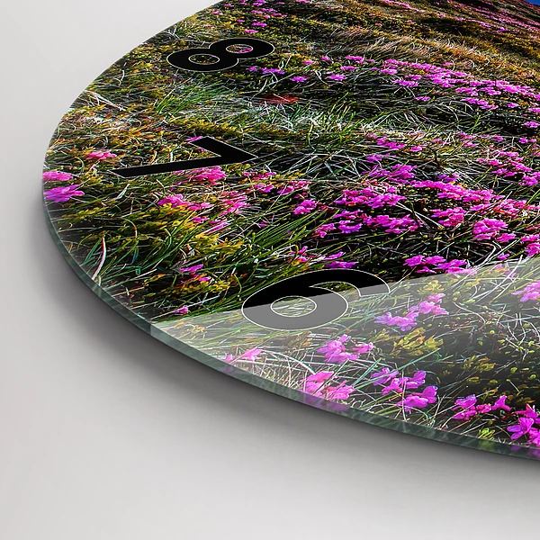 Wanduhr rund mit motiv Sonnenaufgang Blumen