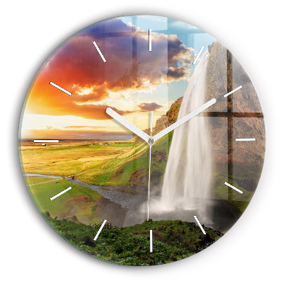 Wanduhr glas rund Wasserfall in Island