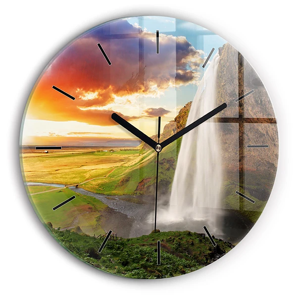 Wanduhr glas rund Wasserfall in Island