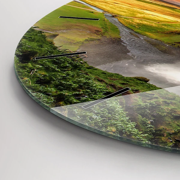 Wanduhr glas rund Wasserfall in Island